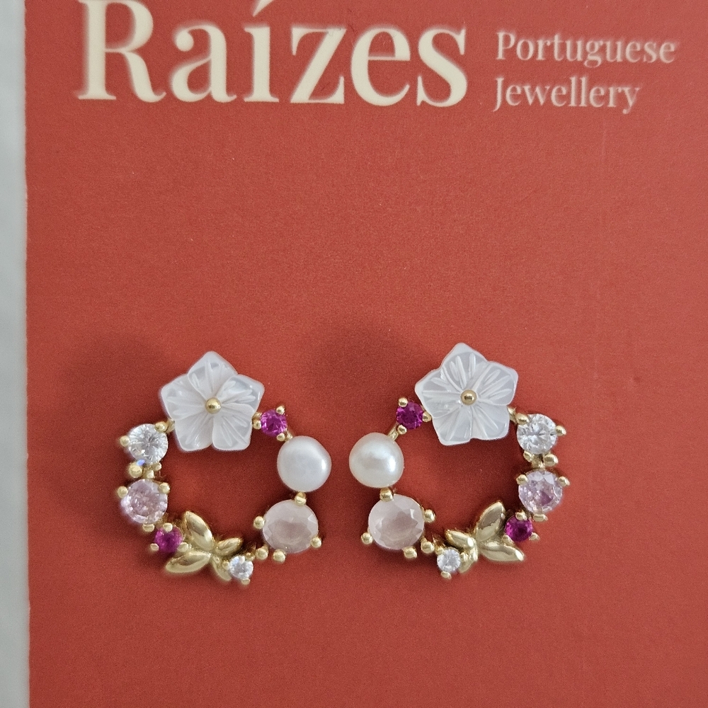NWT Raízes Portuguese Jewellery Butterfly And Floral Wreath Style Earrings - Picture 2 of 6